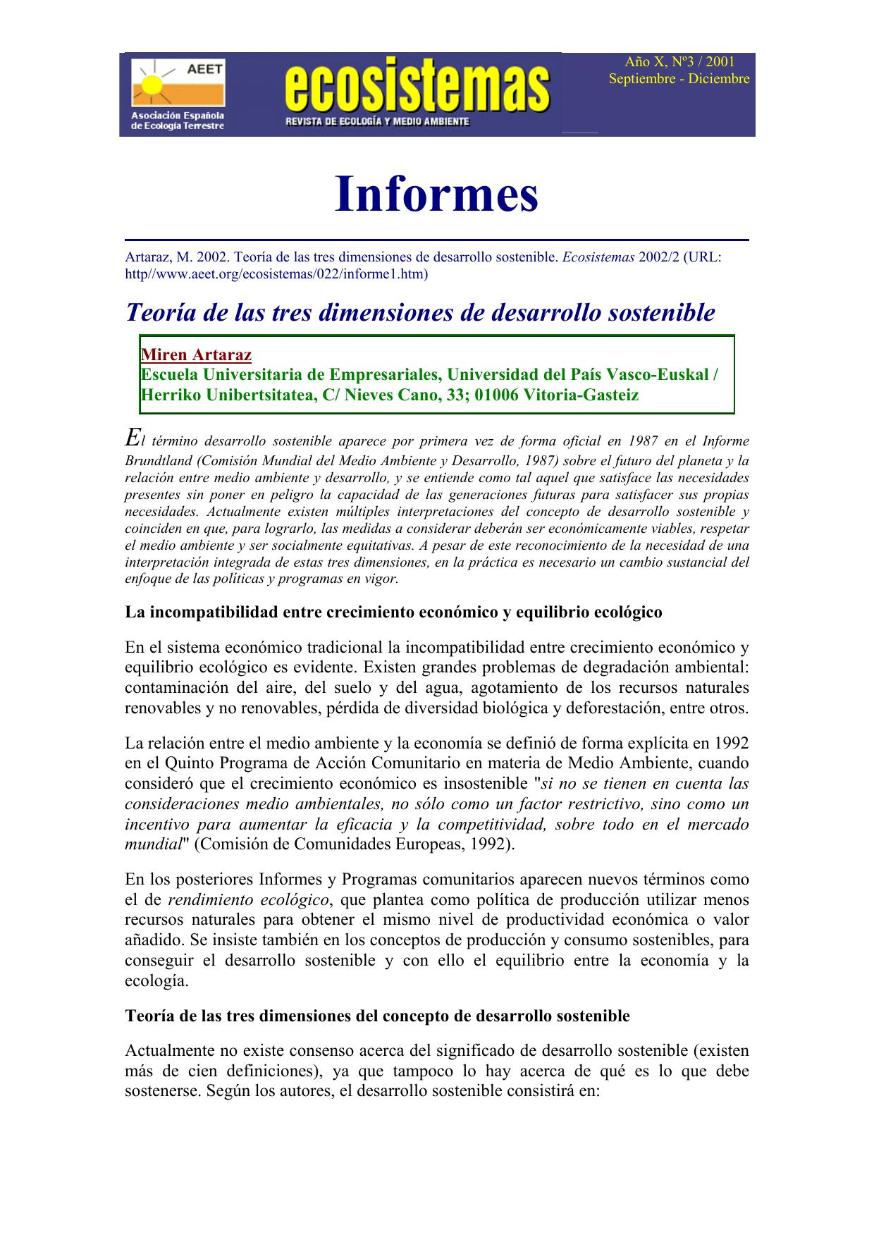 Teoria de las tres dimensiones de desarrollo sostenible